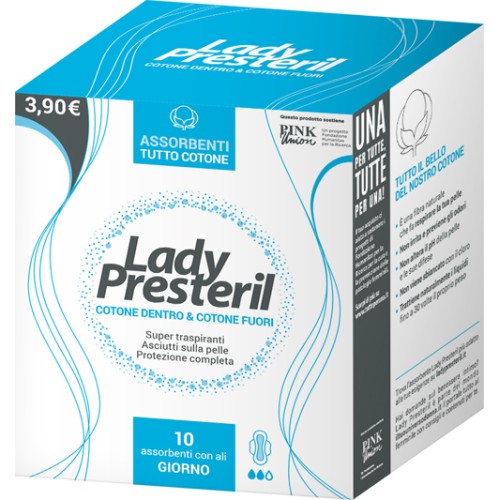 LADY PRESTERIL COTONE DENTRO & COTONE FUORI 10 ASSORBENTI CON ALI GIORNO PROMO