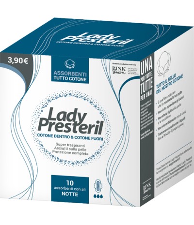 LADY PRESTERIL COTONE DENTRO & COTONE FUORI 10 ASSORBENTI CON ALI NOTTE PROMO