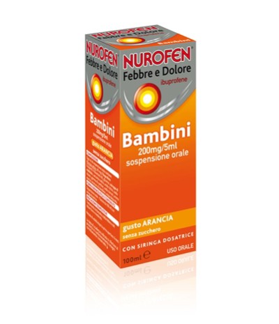 NUROFEN FEBBRE E DOLORE*orale sosp 100 ml 200 mg/5 ml arancia senza zucchero con siringa