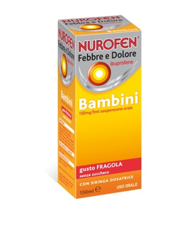 NUROFEN FEBBRE E DOLORE*BB orale sosp 150 ml 100 mg/5 ml fragola senza zucchero con siringa